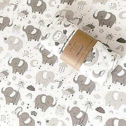 Imagem de Baby Fitted Crib Colchão Conjunto para Meninos e Meninas - Snuggly Soft 100% Jersey Cotton Toddler Bed Sheets  Elefante Branco Cinza, Estrela, Nuvem, Lua, Coruja  2 Pacote