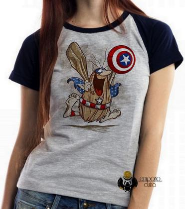 Imagem de Baby look blusa feminina ou Camiseta unissex Capitão Cavérica escudo caverna