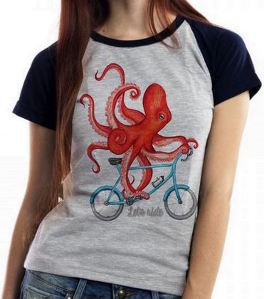 Imagem de Baby look blusa feminina ou Camiseta unissex Polvo Bicicleta