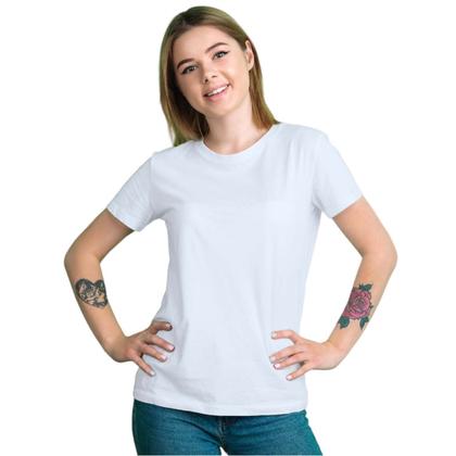 Imagem de Baby Look Branca Lisa Feminina Adulto Algodão com Poliéster