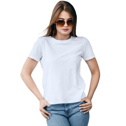 Imagem de Baby Look Branca Lisa Feminina Adulto Algodão com Poliéster