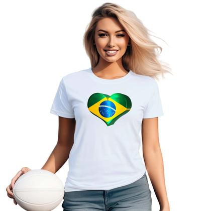 Imagem de Baby Look Brasil Coração Personalizada Feminina Adulto Algodão com Poliéster