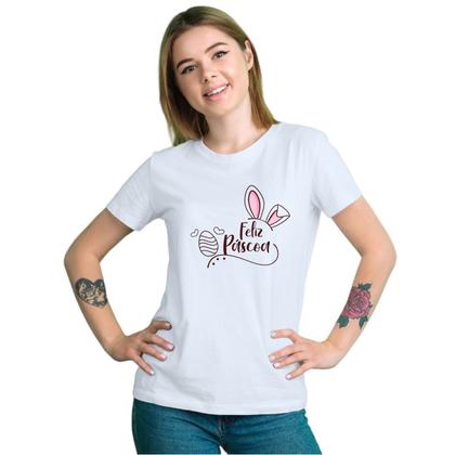 Imagem de Baby Look Feliz Páscoa Amor Personalizada Feminina Adulto Algodão com Poliéster