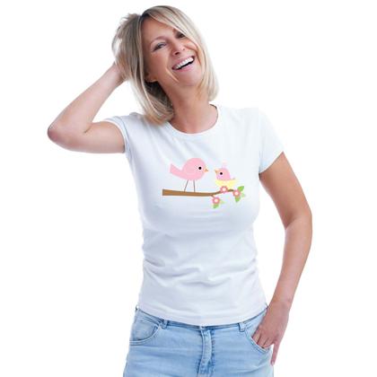 Imagem de Baby Look Pássaros Mãe e Filha Personalizada Feminina Adulto Algodão com Poliéster