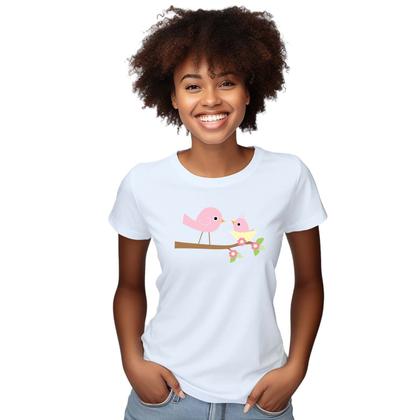 Imagem de Baby Look Pássaros Mãe e Filha Personalizada Feminina Adulto Algodão com Poliéster