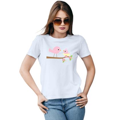 Imagem de Baby Look Pássaros Mãe e Filha Personalizada Feminina Adulto Algodão com Poliéster