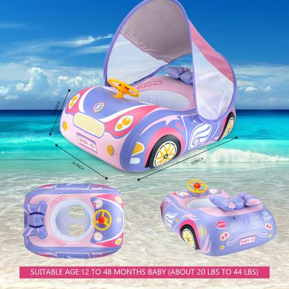 Imagem de Baby Pool Float Booffer 3D Car com dossel para 1 a 4 anos rosa
