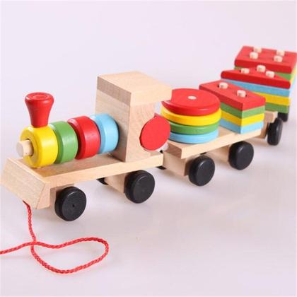 Imagem de Baby Toys Wood Train Truck Set Geometric Blocks Sorting Board Kids Educational Toy Color Shape Match Stacked Puzzle Diecasts & Toy Veículos