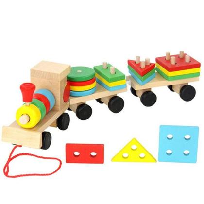 Imagem de Baby Toys Wood Train Truck Set Geometric Blocks Sorting Board Kids Educational Toy Color Shape Match Stacked Puzzle Diecasts & Toy Veículos