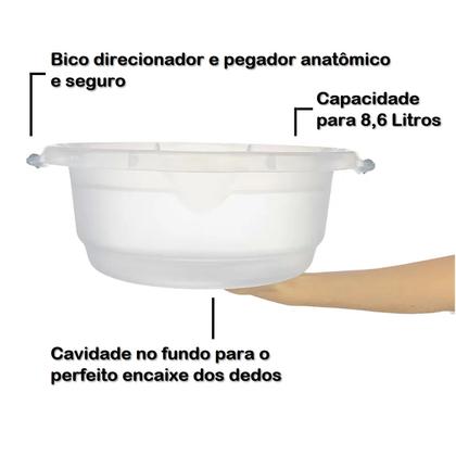 Imagem de Bacia Plástica 8,6 Litros Para Limpeza Casa Lavanderia Roupas Com Pegadores Laterais - 210 Sanremo
