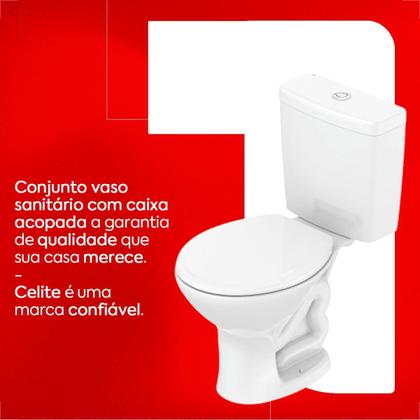 Imagem de Bacia sanitaria celite saveiro com caixa acoplada branca + kit instalacao + assento 