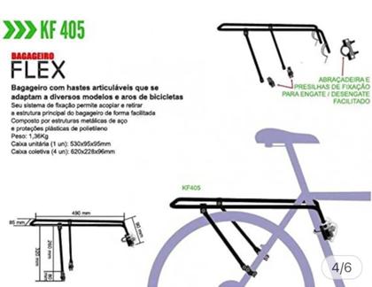 Imagem de Bagageiro Para Bicicleta Traseiro Em aço e polietileno