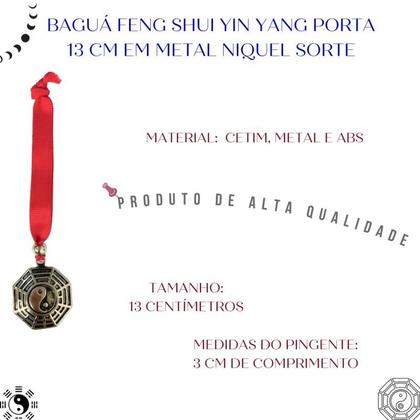 Imagem de Baguá Feng Shui Yin Yang Porta 13 cm em Metal Niquel Sorte