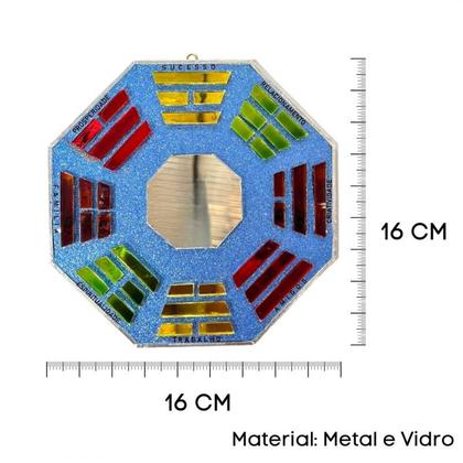 Imagem de Baguá Octogonal Feng Shui Vidro Espelho 16 cm- Escolha a Cor