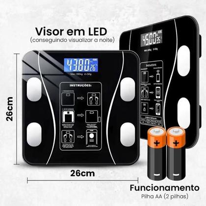 Imagem de Balança A Pilha Digital Bioimpedância 180Kg Display Lcd