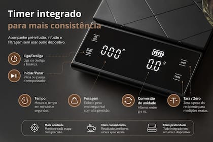 Imagem de Balança Barista Digital Precisão Antiderrapante Café Especial Com Temporizador Timer Integrado Cronometro Cozinha Expresso 1g até 3kg X MATTE