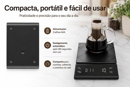 Imagem de Balança Barista Digital Precisão Antiderrapante Café Especial Com Temporizador Timer Integrado Cronometro Cozinha Expresso 1g até 3kg X MATTE