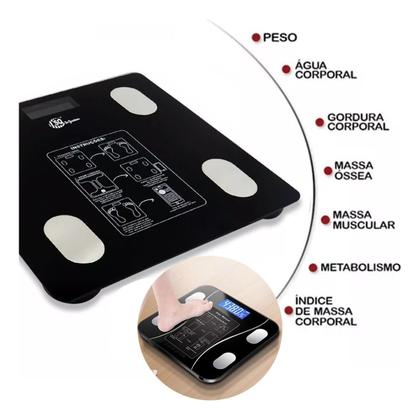 Imagem de Balança Bioimpedância 180KG com Bluetooth e Função de Monitoramento Corporal