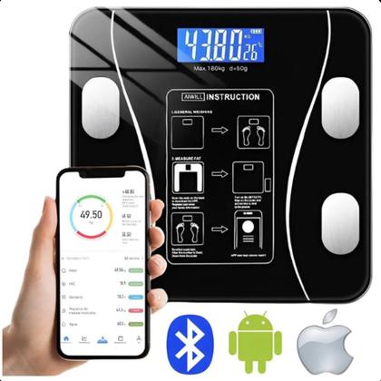 Imagem de Balança Bioimpedância App Bluetooth Preta Inteligente Completa Inovadora