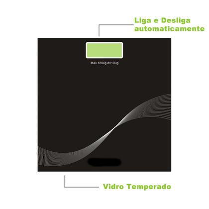 Imagem de Balança corporal de banheiro digital 180kg vidro - Preta