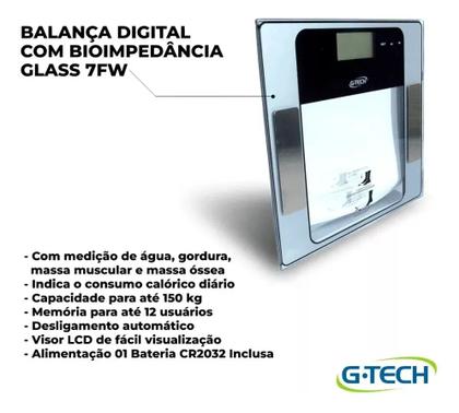 Imagem de Balança Corporal Digital Bioimpedância G-tech Glass 7 Fw Transparente Até 150 Kg
