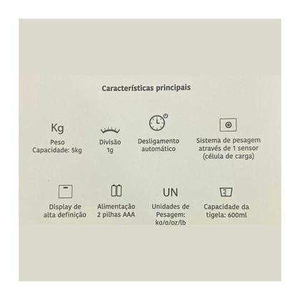 Imagem de Balança de cozinha digital balmak com tigela pa2021 kitchen-5 com capacidade 5 kg