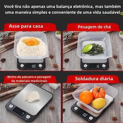 Imagem de Balança de Cozinha Digital de Aço Inoxidável - 15kg/1g - Ideal para Cozinhar, Assar e Pesar Café