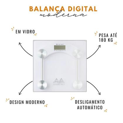 Imagem de Balança Digital 180 Kg Alta Precisão em Vidro Temperado Peso Corporal para Banheiro Academia