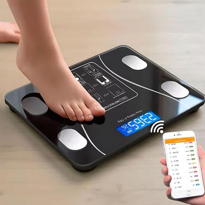 Imagem de Balança Digital Bioimpedância Peso Até 180kg Com Bluetooth e Aplicativo Para Medir Massa Corporal Gordura IMC