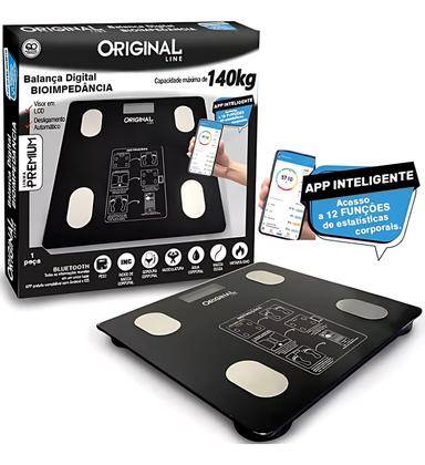Imagem de Balança Digital Bioimpedância Peso Até 180kg Com Bluetooth e Aplicativo Para Medir Massa Corporal Gordura IMC