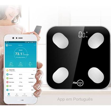 Imagem de Balança Digital Bioimpedância Smart 180kg App Android e IOS Preto FlexInter