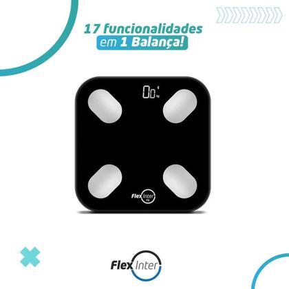 Imagem de Balança Digital Bioimpedância Smart 180kg App Android e IOS Preto FlexInter