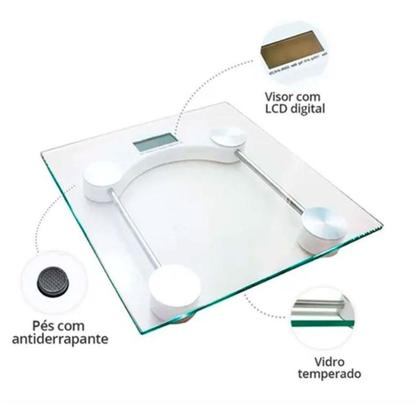 Imagem de Balança Digital Corporal Peso Até 180kg Transparente Vidro