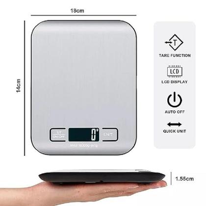 Imagem de Balança Digital De Inox Cozinha 10kg Alta Precisão Dieta Fit