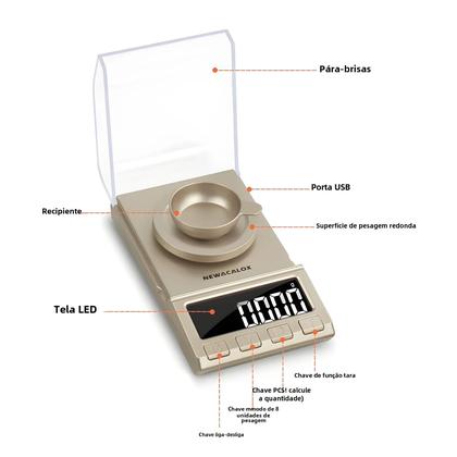 Imagem de Balança Digital de Precisão para Joias - 0,001g - LCD - Mini Balança de Laboratório com Alimentação USB