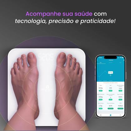 Imagem de Balança Digital Inteligente Body Bioimpedância Corporal LED 28CM 180Kg App BT Apple Health Fitbit Google Fit PandaPlus Preto Branca