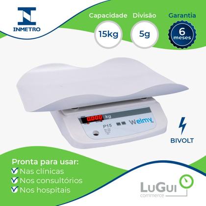Imagem de Balança Digital Pediátrica Bebê P15 Welmy 15kg Selo Inmetro