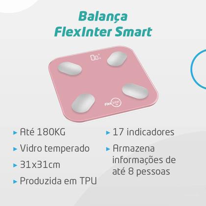 Imagem de Balança Digital Smart Corporal Bioimpedância FlexInter 180kg Rosa App Android e IOS