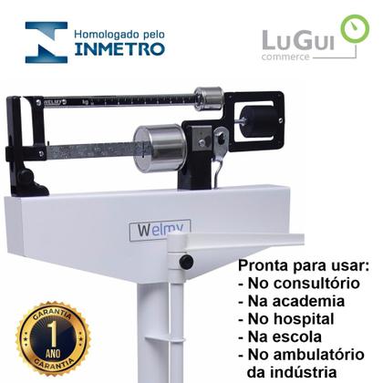 Imagem de Balança Profissional Adulto Mecânica até 150kg_100g Com Régua Antropométrica 110ch Welmy