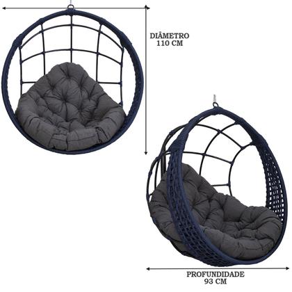Imagem de Balanço Ninho Suspenso Corda Náutica Azul Almofada Impermeável Cinza + Mola e Mosquetão