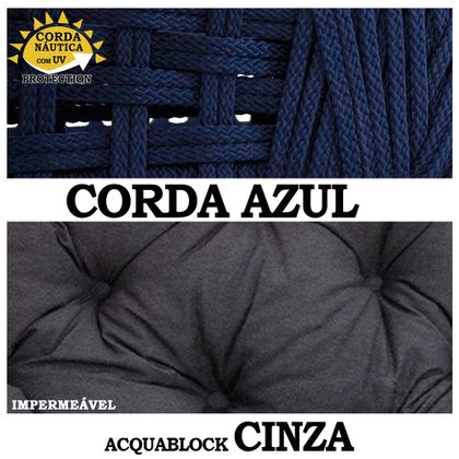 Imagem de Balanço Ninho Suspenso Corda Náutica Azul Almofada Impermeável Cinza + Mola e Mosquetão