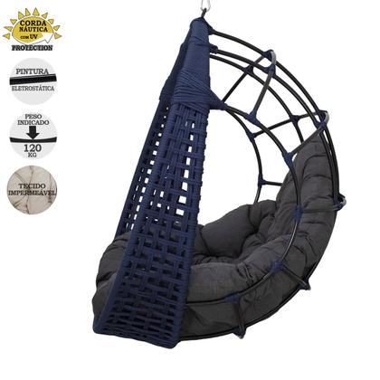 Imagem de Balanço Ninho Suspenso Corda Náutica Azul Almofada Impermeável Cinza + Mola e Mosquetão