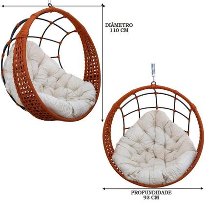 Imagem de Balanço Ninho Suspenso + Mola E Mosquetão Corda Náutica Ocre Almofada Impermeável Branco
