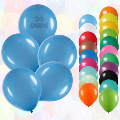 Imagem de Balão Bexiga 9 Polegadas Pacote Com 50, Balão Liso Para Decoração De Festas E Eventos Várias Cores