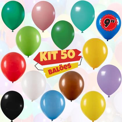 Imagem de Balão Bexiga 9 Polegadas Pacote Com 50, Balão Liso Para Decoração De Festas E Eventos Várias Cores