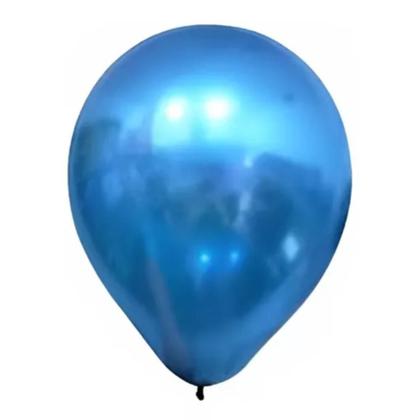 Imagem de Balão Bexiga Cromado Metalizado Redondo N9 Azul 50 Unidades