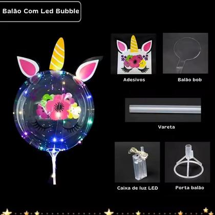 Imagem de Balão Bubble LED Colorido Temático, Balão Transparente Bubble LED Com Haste, Balão De Led Transparente