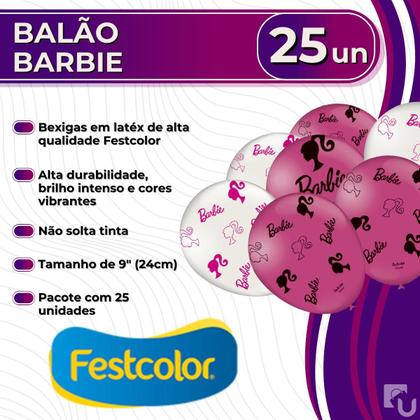 Imagem de Balão Decorativo Bexiga Temática Festa Aniversário Comemoração - Barbie - 25 Unidades - Festcolor