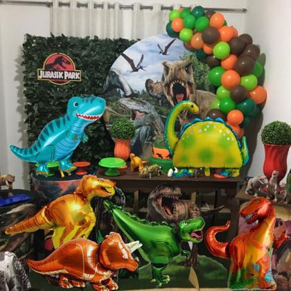 Imagem de Balão Dinossauro Metalizado, Balão Bexiga, Kit 6 Balões Dinossauros Metalizados + 140/190 Balões Bexiga, Festa Jurássica