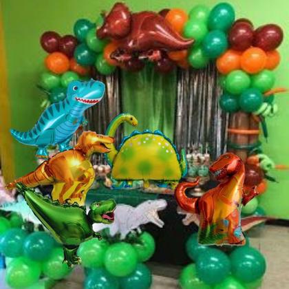 Imagem de Balão Dinossauro Metalizado, Balão Bexiga, Kit 6 Balões Dinossauros Metalizados + 140/190 Balões Bexiga, Festa Jurássica